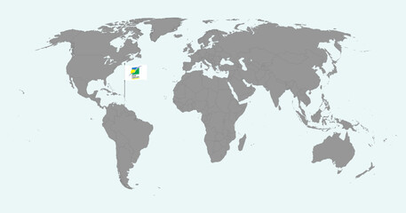 Pin map with Guadeloupe flag on world map. Vector illustration.