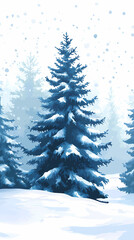 Obraz premium Winter forest silhouettes of fir trees and spruces with wood tree background.