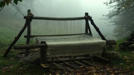 Rustic Loom in Foggy Forest Setting
