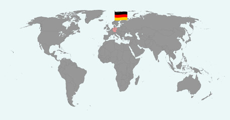 Pin map with Germany flag on world map. Vector illustration.