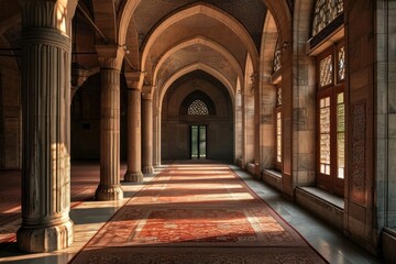 Obraz premium Interior in the Mosque architecture building corridor.