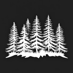 Obraz premium Winter forest silhouettes of fir trees and spruces with wood tree background.