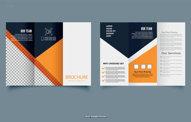 Construction and renovation creative trifold brochure template design.. Vector illustration. Ready Brochure Template.