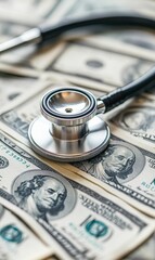 Stethoscope on a stack of US dollar bills.