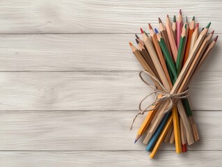 Bundled Pencils with Sharp Tips on Wooden Surface
