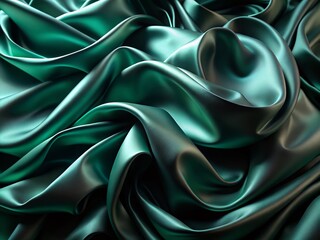 Obraz premium Dark Green Silk Texture Background with Wavy Folds for Elegant Design Projects
