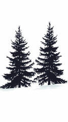 Obraz premium Winter forest silhouettes of fir trees and spruces with wood tree background.