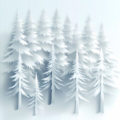Obraz premium Winter forest silhouettes of fir trees and spruces with wood tree background.