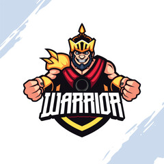 The Golden Crown Strong Muscular Gladiator with Red Vest Vector Mascot