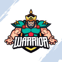 The Golden Crown Muscular Warrior in Emerald Green Armor Vector Mascot
