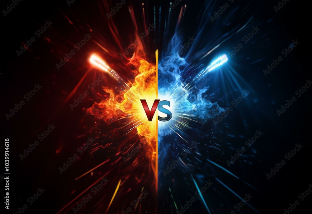 Aufkleber A black background with red and blue fire, resembling a fiery explosion.  The image has the letters 'VS' centered in the center of the image.