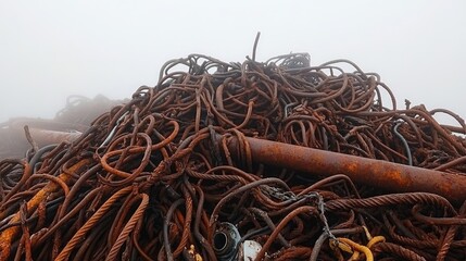 Rusty Metal Scrap in Foggy Environment