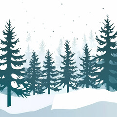 Fototapeta premium Winter forest silhouettes of fir trees and spruces with wood tree background.