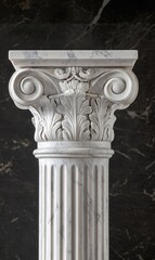 White marble column with intricate design.