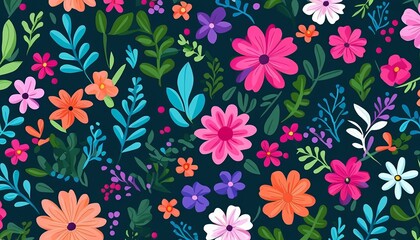 Illustration of cartoon flower and leaf wallpaper, with bright colors and an abstract style
