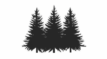 Obraz premium Winter forest silhouettes of fir trees and spruces with wood tree background.