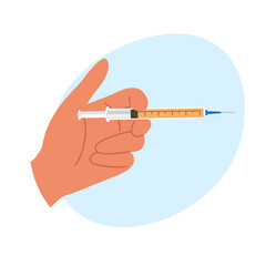 Preparing a syringe for an injection. Vector illustration for medical and health care themes