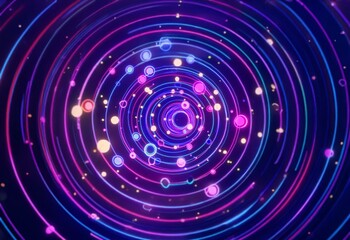 Fototapeta premium Abstract background with glowing neon circles and lines, creating a dynamic and vibrant space.