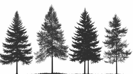 Fototapeta premium Winter forest silhouettes of fir trees and spruces with wood tree background.