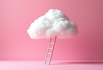 White cloud with ladder on pink background, cloudy modern technology 3d rendering
