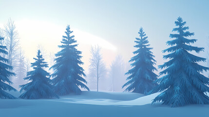 Naklejka premium Winter forest silhouettes of fir trees and spruces with wood tree background.