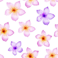 Watercolor floral background with plumeria flowers. Cute vector seamless pattern