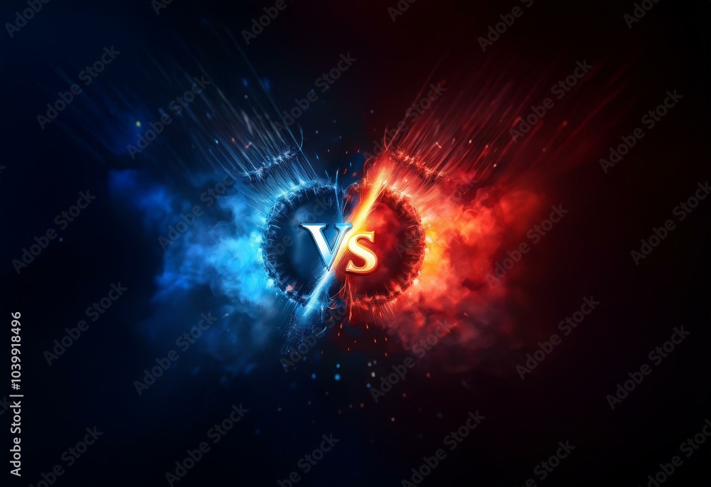 Aufkleber A blue and red abstract background with the word 