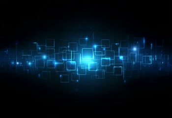 Fototapeta premium Dark blue background with glowing blue squares and lines, abstract digital and technology concept.