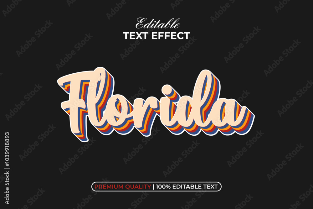 Poster florida text effect retro colourful layered style. editable text effect vector.