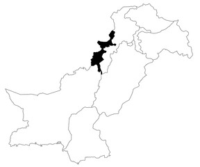 Map of fata province in Pakistan country on white background. single province map highlighted by black colour on pakistan map. pak, pk