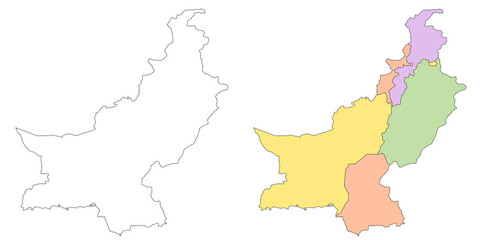 Pakistan country map sets without Jammu and Kashmir region, illustration version, pak, Pakistan maps