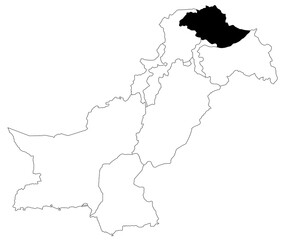 Map of gilgit baltistan province in Pakistan country on white background. single province map highlighted by black colour on pakistan map. pak, pk