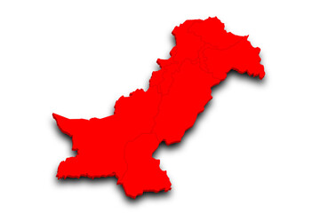 3d Map of Pakistan country with color. pak, PK, Islamic republic of Pakistan
