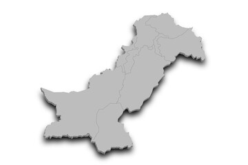 3d Map of Pakistan country with color. pak, PK, Islamic republic of Pakistan