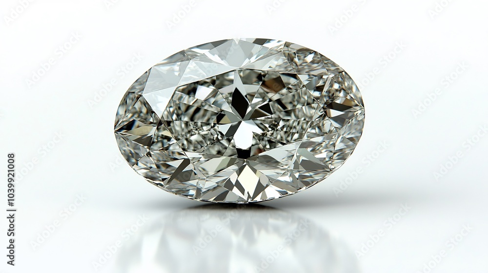 Poster ovalshaped diamond expertly cut to reveal depth and symmetry isolated on white background with sharp