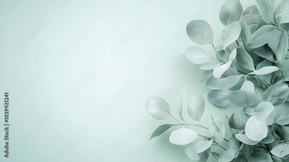 Poster soft green foliage backdrop with minimal design and subtle fade effect