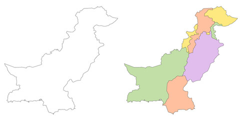 Pakistan country map sets with Jammu and Kashmir region, illustration version, pak, Pakistan maps