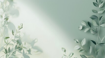 Serene Pale Green Minimal Background with Subtle Fade Effect and Natural Foliage Accents