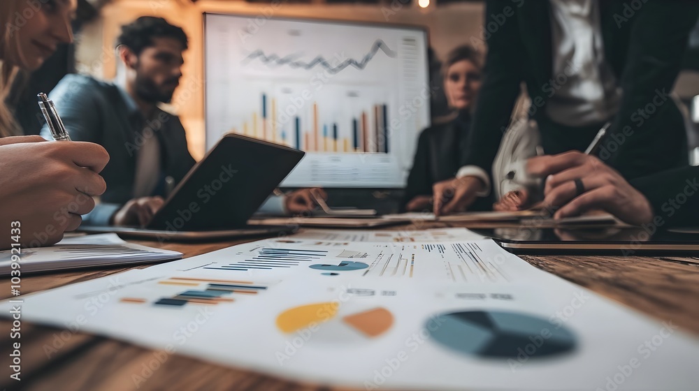 Aufkleber business team collaborating on data-driven analytics and decision-making