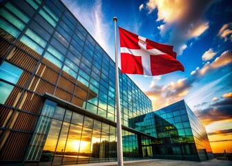 Denmark Flag on a Modern Architectural Background for High-Quality Stock Photography