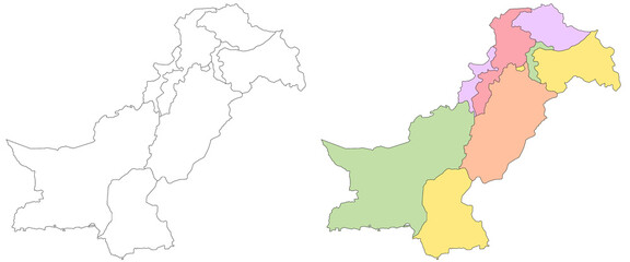 Pakistan country map sets with Jammu and Kashmir region, illustration version, pak, Pakistan maps