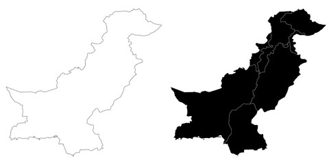 Pakistan country map sets with Jammu and Kashmir region, illustration version, pak, Pakistan maps