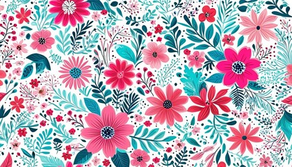 Illustration of cartoon flower and leaf wallpaper, with bright colors and an abstract style