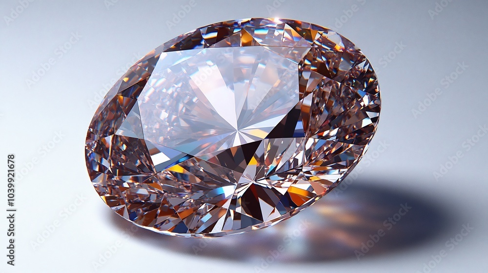 Poster ovalshaped diamond expertly cut to reveal depth and symmetry isolated on white background with sharp