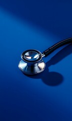 Stethoscope on blue background with shadow.