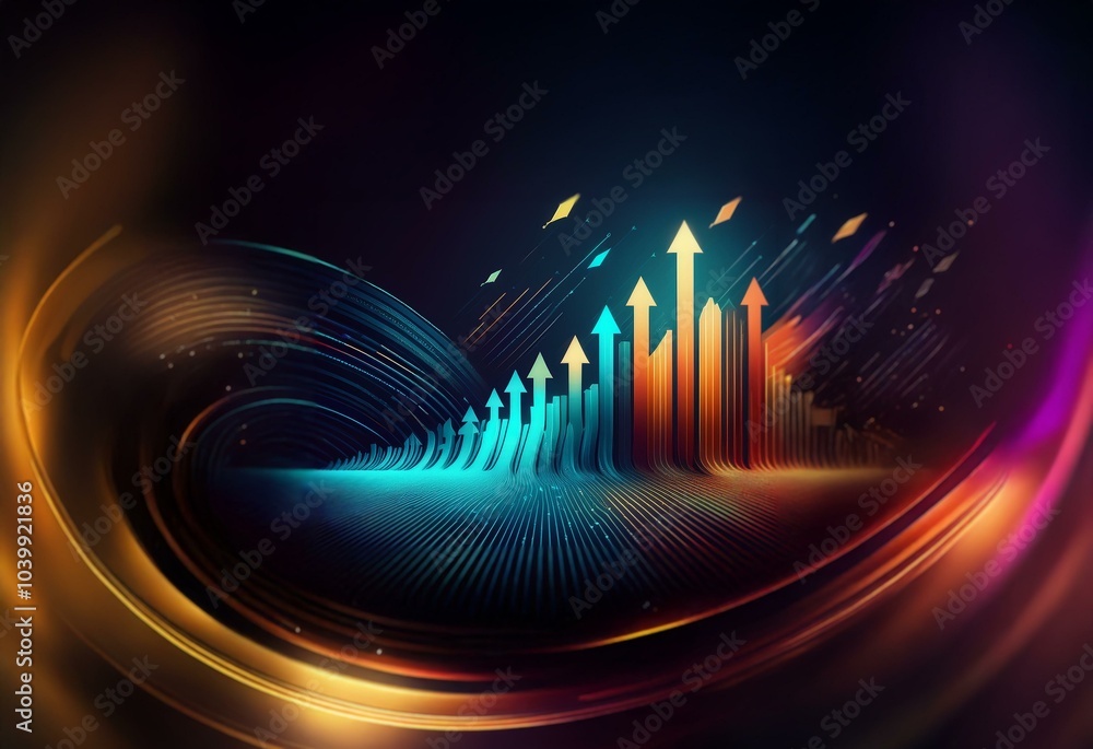 Aufkleber Abstract 3D rendering with colorful arrows rising upwards against a dark background.