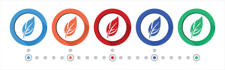 Leaf, plant, nature vector icon set, flat icons for logo design, webdesign and mobile applications, colorful round buttons. eps