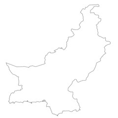 High detailed illustration map - outline Pakistan country Map