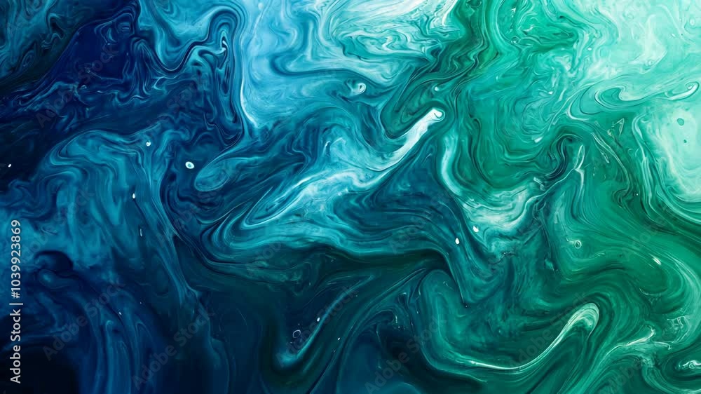 Poster a close-up of swirling blue and green paint, creating a mesmerizing abstract pattern