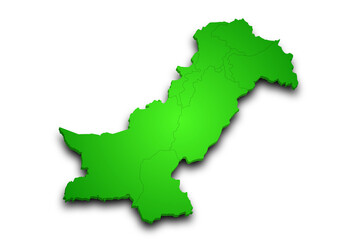 3d Map of Pakistan country with color. pak, PK, Islamic republic of Pakistan